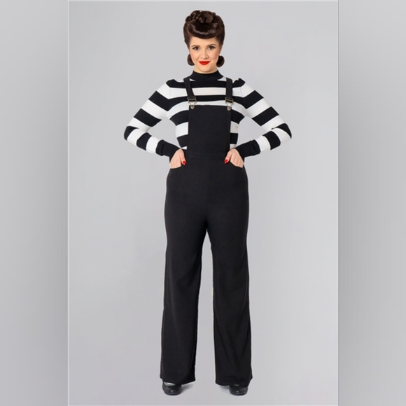 NWOT Collectif Kayden Black Bengaline Dungaree Overalls XXS - Picture 1 of 11